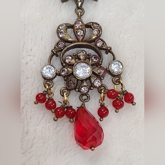 Antique Paste Chandelier Earrings With Clear & Red Stones ***READ DESCRIPTION*** - Picture 12 of 16